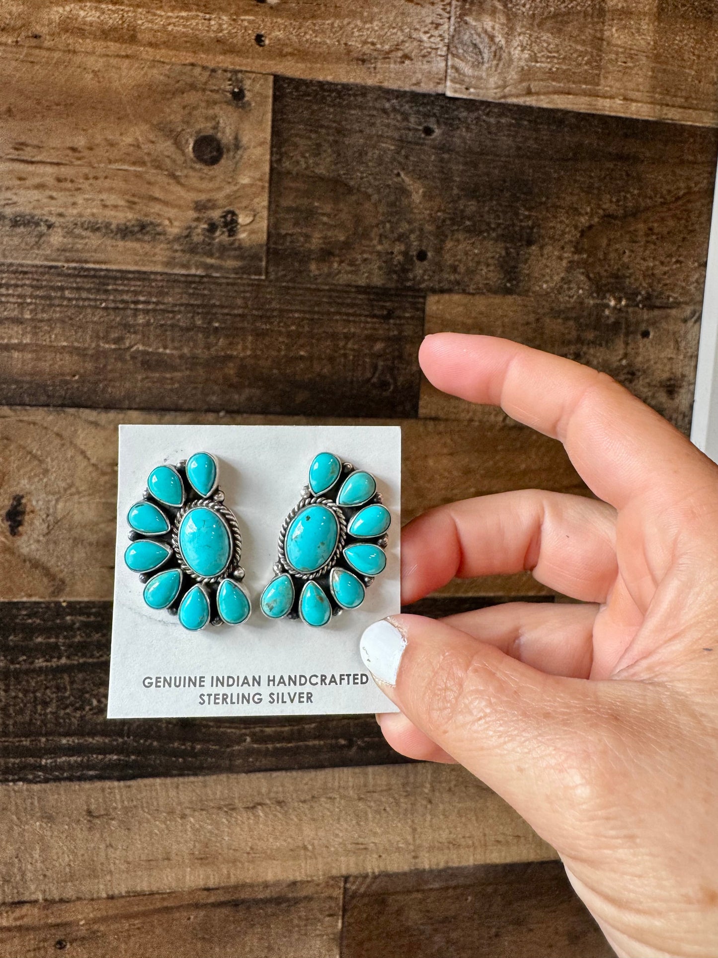 Big Cluster stud earrings - sterling silver and turquoise