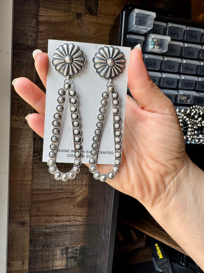 Eugene Charley Navajo Concho & Teardrop Dangle Earrings – Sterling Silver