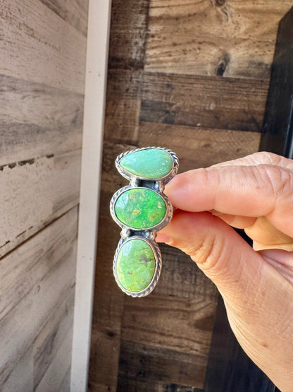 Adjustable Ring – 3 Green Turquoise Stones – Sterling Silver – BJA Stamp by Boyd Ashley