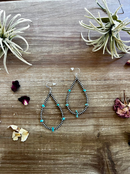 3 mm teardrop earrings Sterling Silver pearls with blue turquoise nuggets