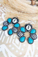 Turquoise & Checkered Cue The Drama Silvertone Earrings